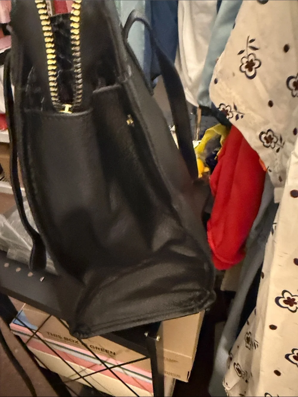 London Fog Black Leather Brief Tote with Front Buckle Pocket